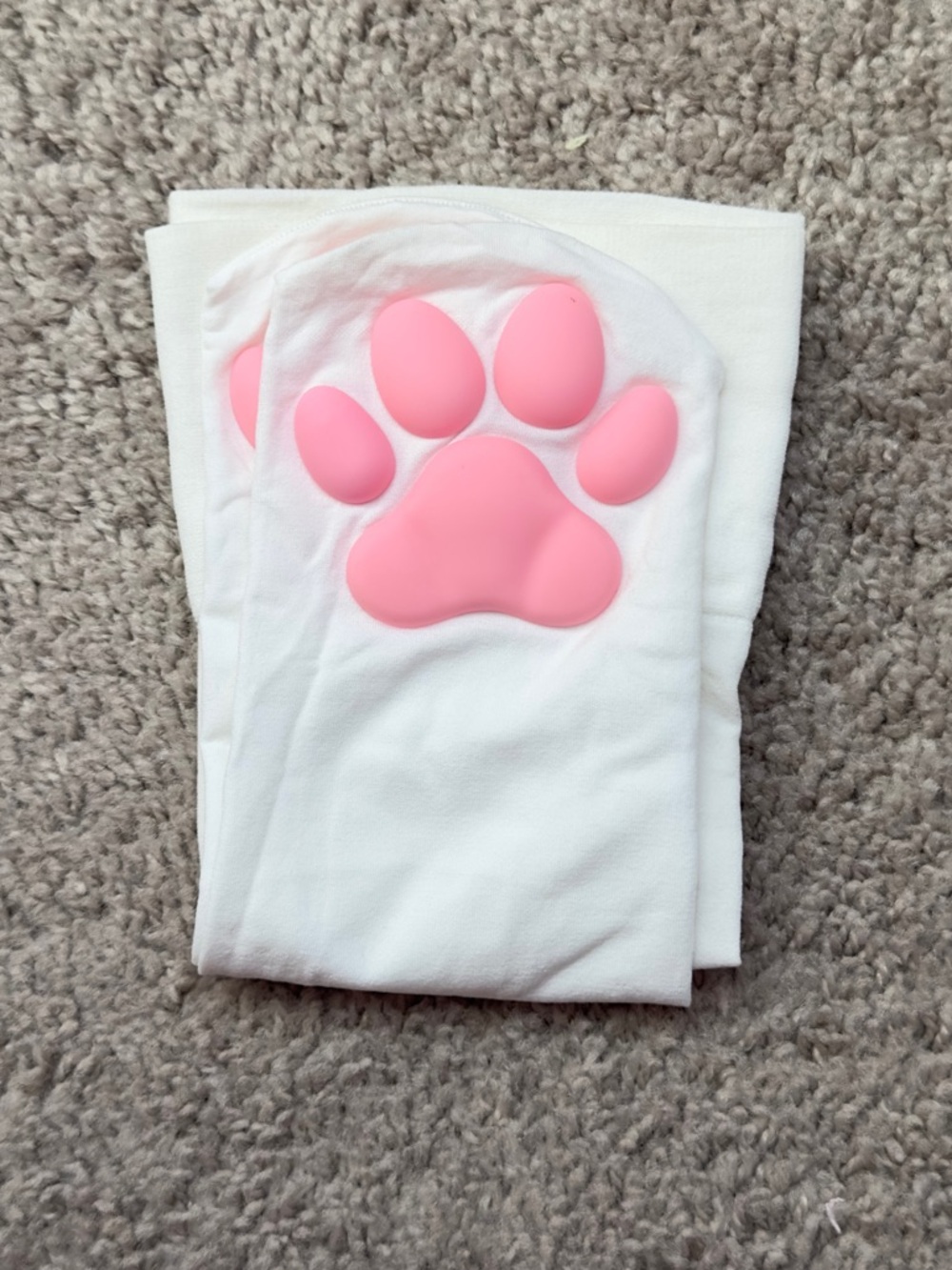 White Thigh High tights with Pink Squishy Paws